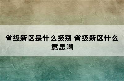 省级新区是什么级别 省级新区什么意思啊